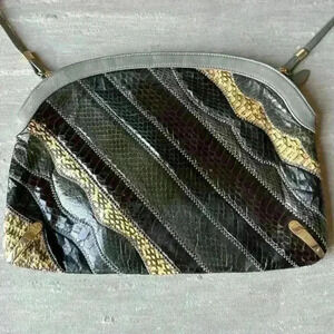 Vintage 80s Sylvia Multi Color Patchwork Snakeskin Leather Clutch or Crossbody‎